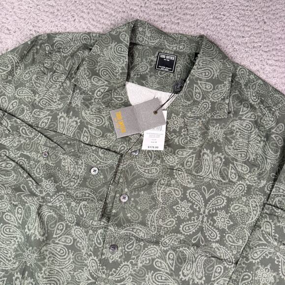 Todd Snyder Other - Todd Snyder Olive Bandana Long Sleeve Camp Collar Shirt Mens M Green Stretch NEW
